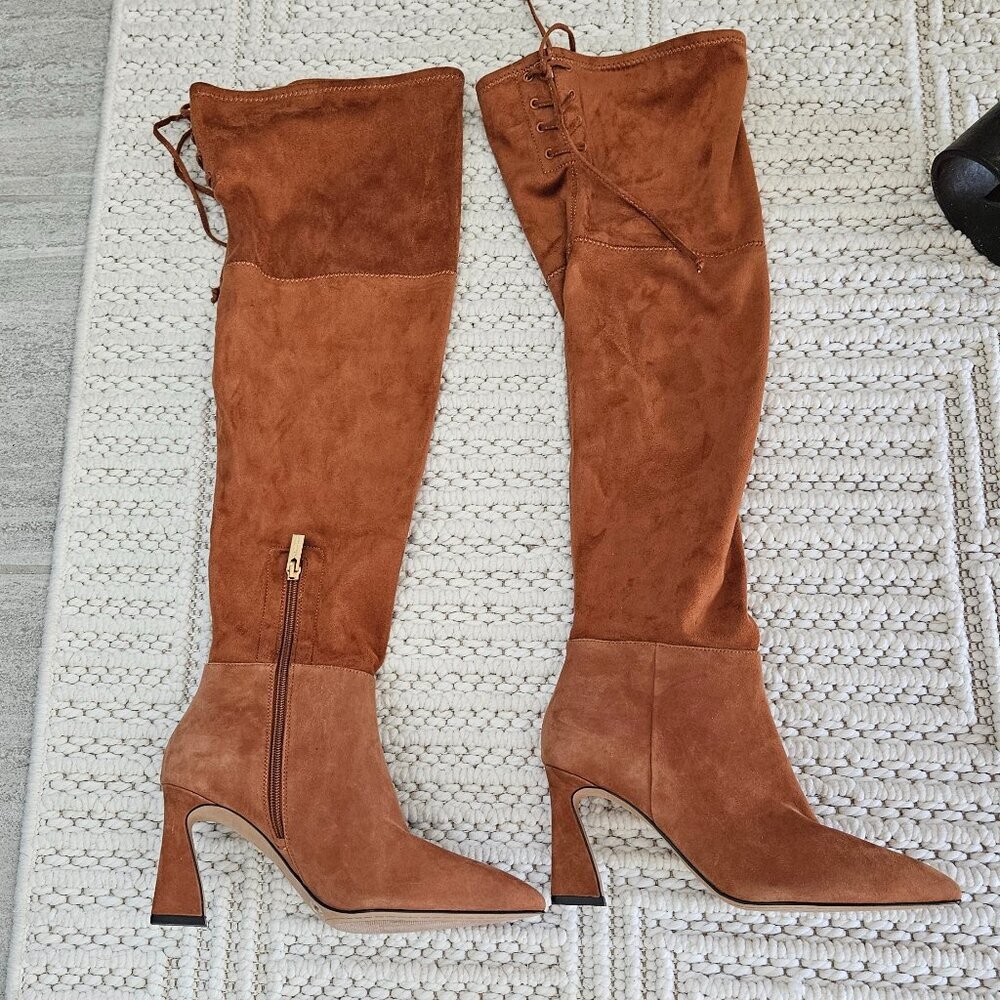 Vince Camuto Over The Knee Boots SZ 8 Brown Pointed Toe